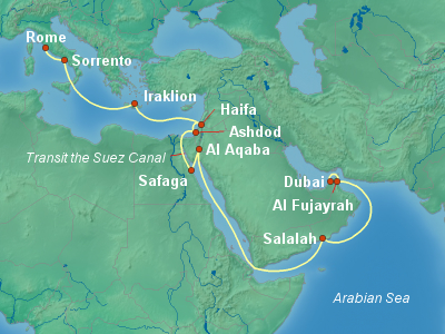 Asia, Africa, Middle East Cruise Itinerary Map
