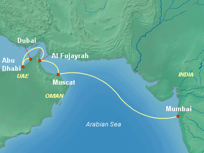 Asia, Africa, Middle East Cruise Itinerary Map