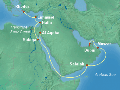 Asia, Africa, Middle East Cruise Itinerary Map