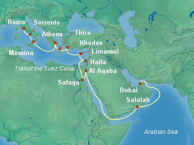 Asia, Africa, Middle East Cruise Itinerary Map