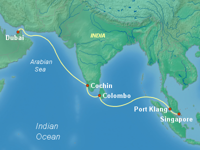 Asia, Africa, Middle East Cruise Itinerary Map