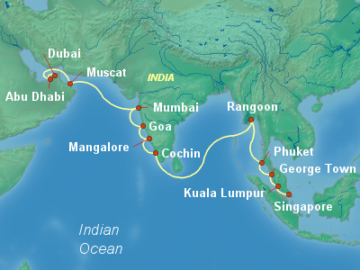 Asia, Africa, Middle East Cruise Itinerary Map