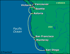 United States, Canada Cruise Itinerary Map