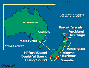 Australia, New Zealand Cruise Itinerary Map
