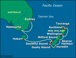 Australia, New Zealand Cruise Itinerary Map