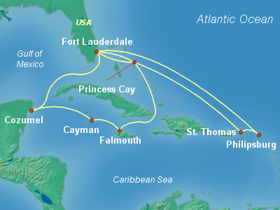 Caribbean, Bahamas Cruise Itinerary Map