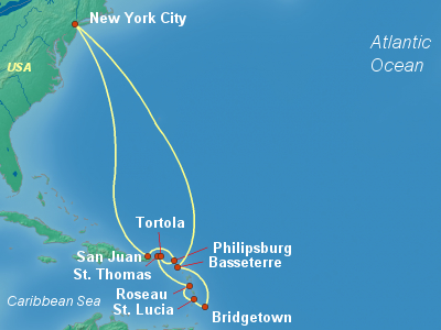 Caribbean, Bahamas Cruise Itinerary Map