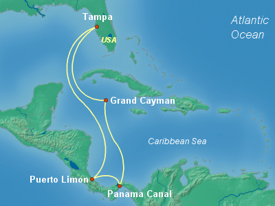 Panama Canal, Central America Cruise Itinerary Map