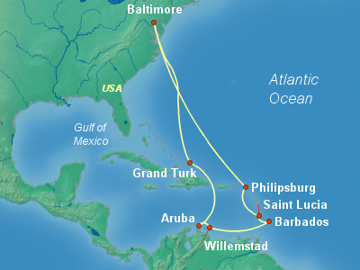 Caribbean, Bahamas Cruise Itinerary Map