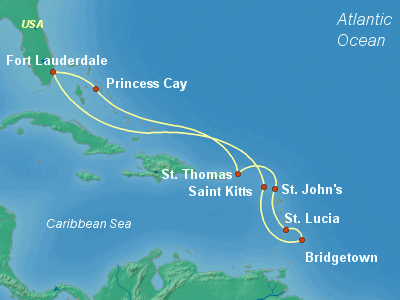 Caribbean, Bahamas Cruise Itinerary Map