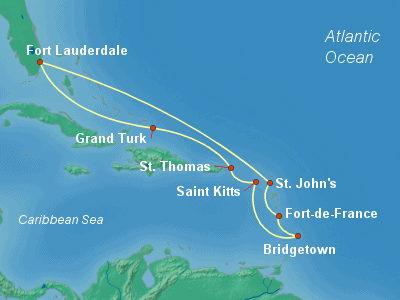 Caribbean, Bahamas Cruise Itinerary Map