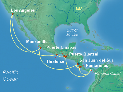 Panama Canal, Central America Cruise Itinerary Map