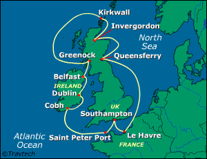 Europe , British Isles Cruise Itinerary Map