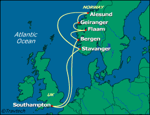 Scandinavia, Fjords Cruise Itinerary Map