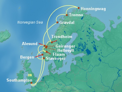 Scandinavia, Fjords Cruise Itinerary Map