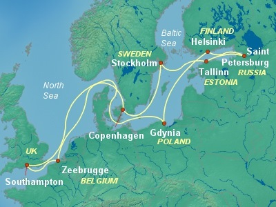 Baltic, Russia Cruise Itinerary Map