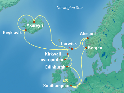 Scandinavia, Fjords Cruise Itinerary Map