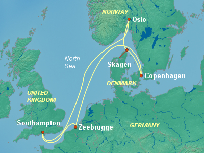 Europe , British Isles Cruise Itinerary Map