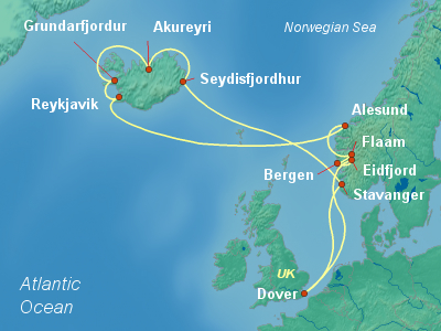 Scandinavia, Fjords Cruise Itinerary Map