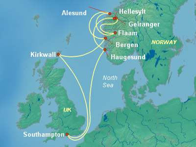 Scandinavia, Fjords Cruise Itinerary Map
