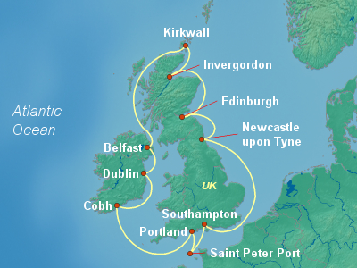 Europe , British Isles Cruise Itinerary Map