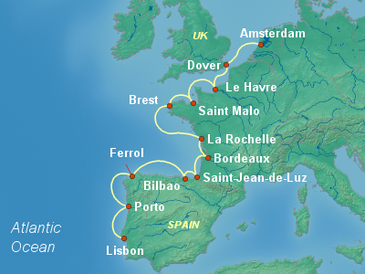 Europe , British Isles Cruise Itinerary Map