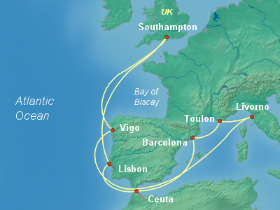 Europe , British Isles Cruise Itinerary Map