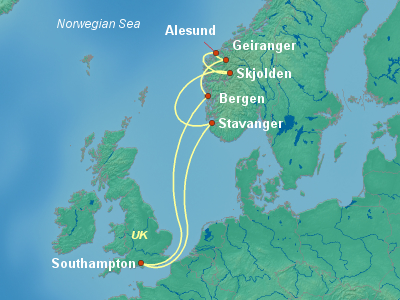 Scandinavia, Fjords Cruise Itinerary Map
