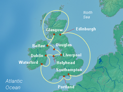 Europe , British Isles Cruise Itinerary Map