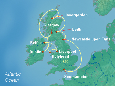 Europe , British Isles Cruise Itinerary Map