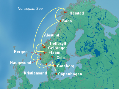 Scandinavia, Fjords Cruise Itinerary Map