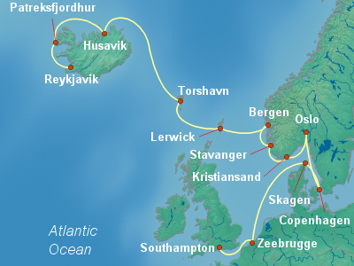 Scandinavia, Fjords Cruise Itinerary Map