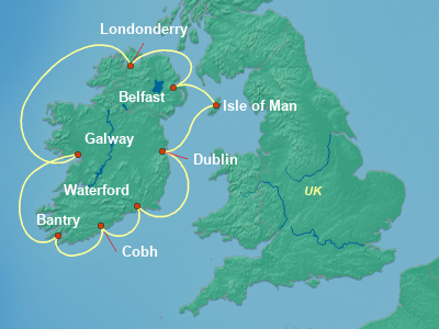 Europe , British Isles Cruise Itinerary Map