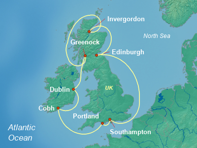 Europe , British Isles Cruise Itinerary Map