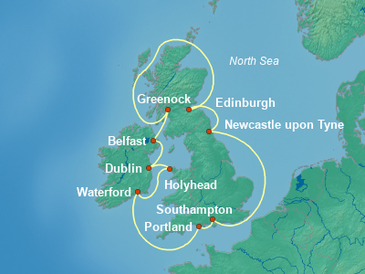 Europe , British Isles Cruise Itinerary Map