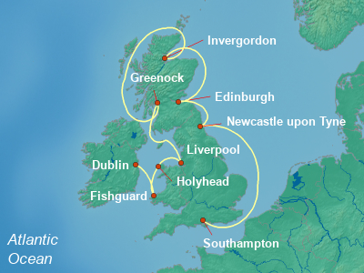 Europe , British Isles Cruise Itinerary Map