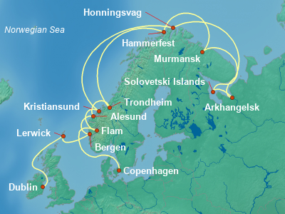 Scandinavia, Fjords Cruise Itinerary Map
