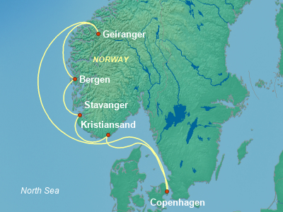 Scandinavia, Fjords Cruise Itinerary Map