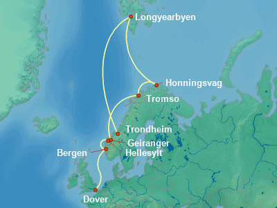 Scandinavia, Fjords Cruise Itinerary Map