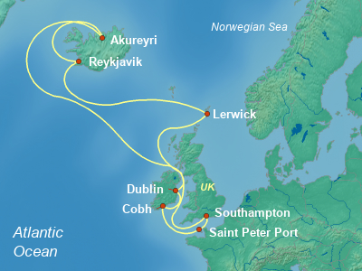 Europe , British Isles Cruise Itinerary Map