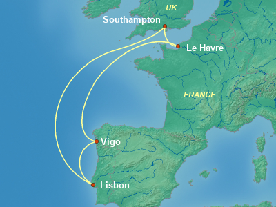 Europe , British Isles Cruise Itinerary Map