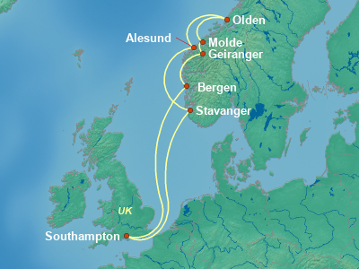 Scandinavia, Fjords Cruise Itinerary Map