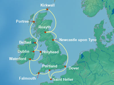 Europe , British Isles Cruise Itinerary Map