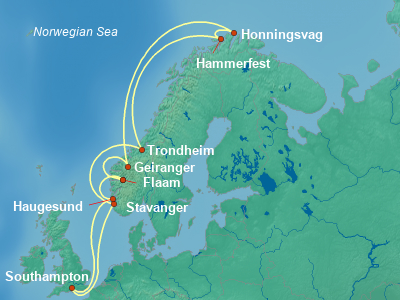 Scandinavia, Fjords Cruise Itinerary Map