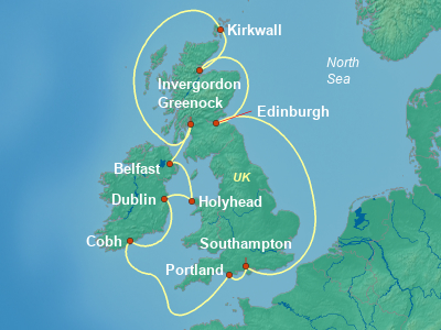 Europe , British Isles Cruise Itinerary Map