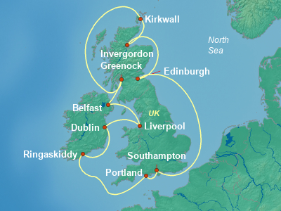 Europe , British Isles Cruise Itinerary Map