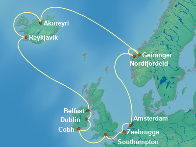 Scandinavia, Fjords Cruise Itinerary Map