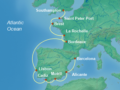 Europe , British Isles Cruise Itinerary Map