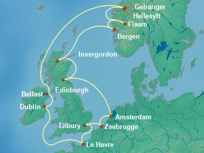 Scandinavia, Fjords Cruise Itinerary Map