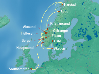 Scandinavia, Fjords Cruise Itinerary Map